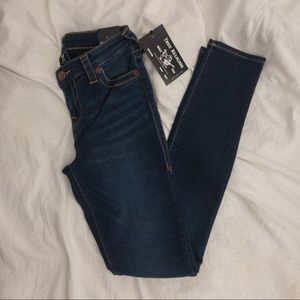 [true religion] mid rise dark wash skinny jeans